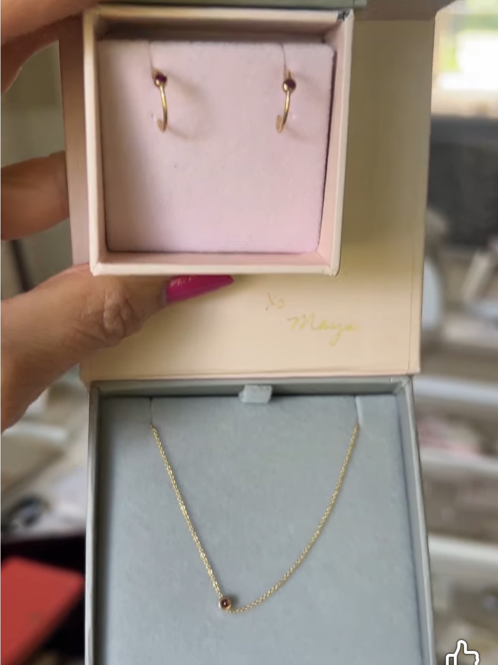Maya Brenner - Ruby Birthday Necklace & Hoops, 14k Gold With A Genuine Ruby, Nwt